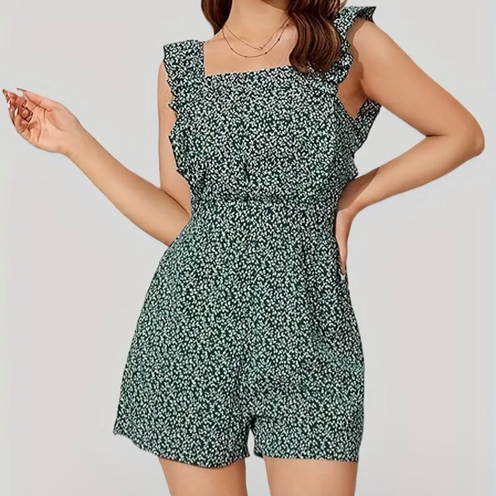 Romper, Jumpsuit, Casual Sleeveless Ruffle Trim Romper Jumpsuit, Women's